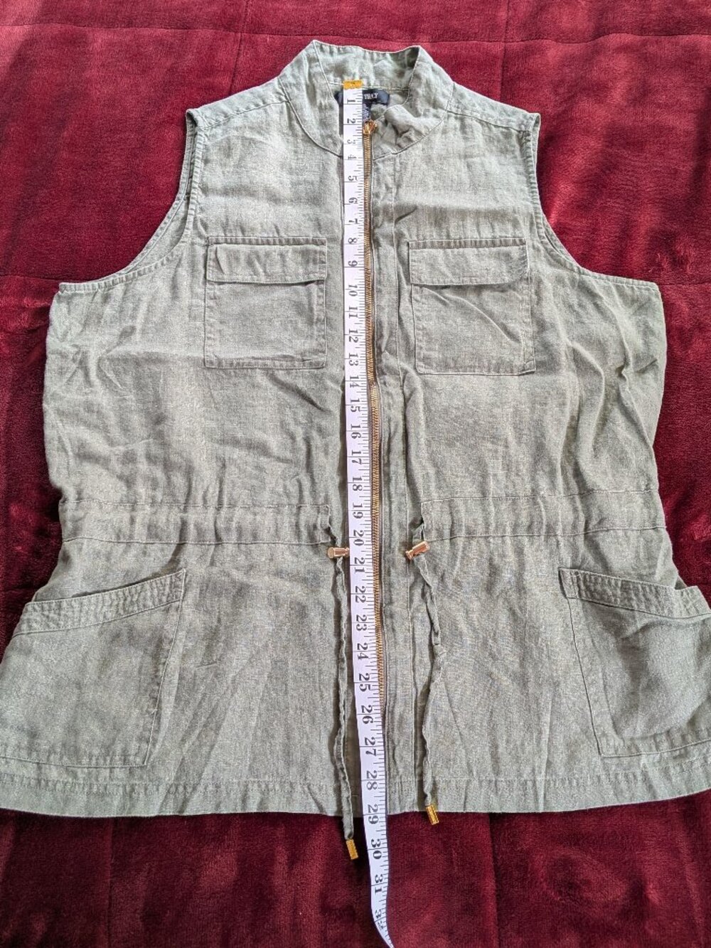 Ellen Tracy Olive Green Linen Utility Cargo Vest XL - Picture 3 of 6